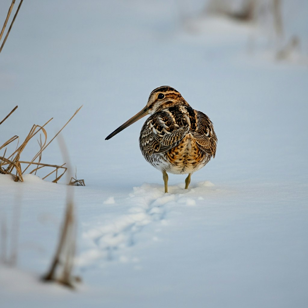 雪の中の鳥の足跡