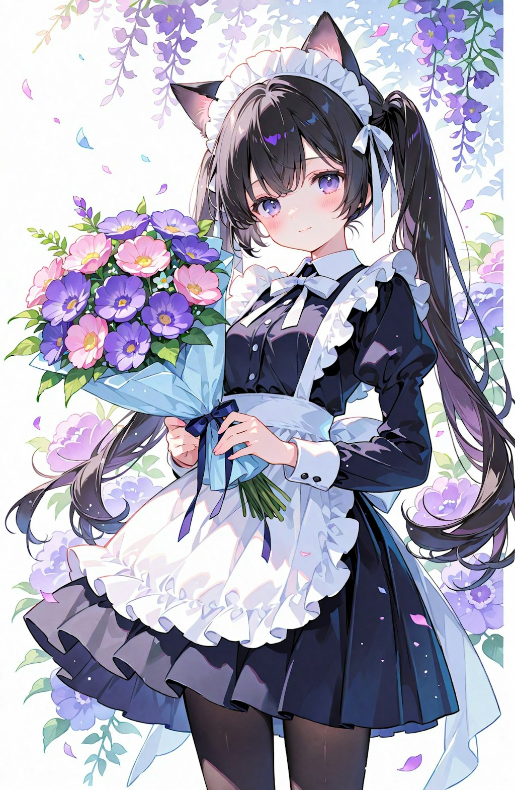 旅する黒猫とすみれの花束