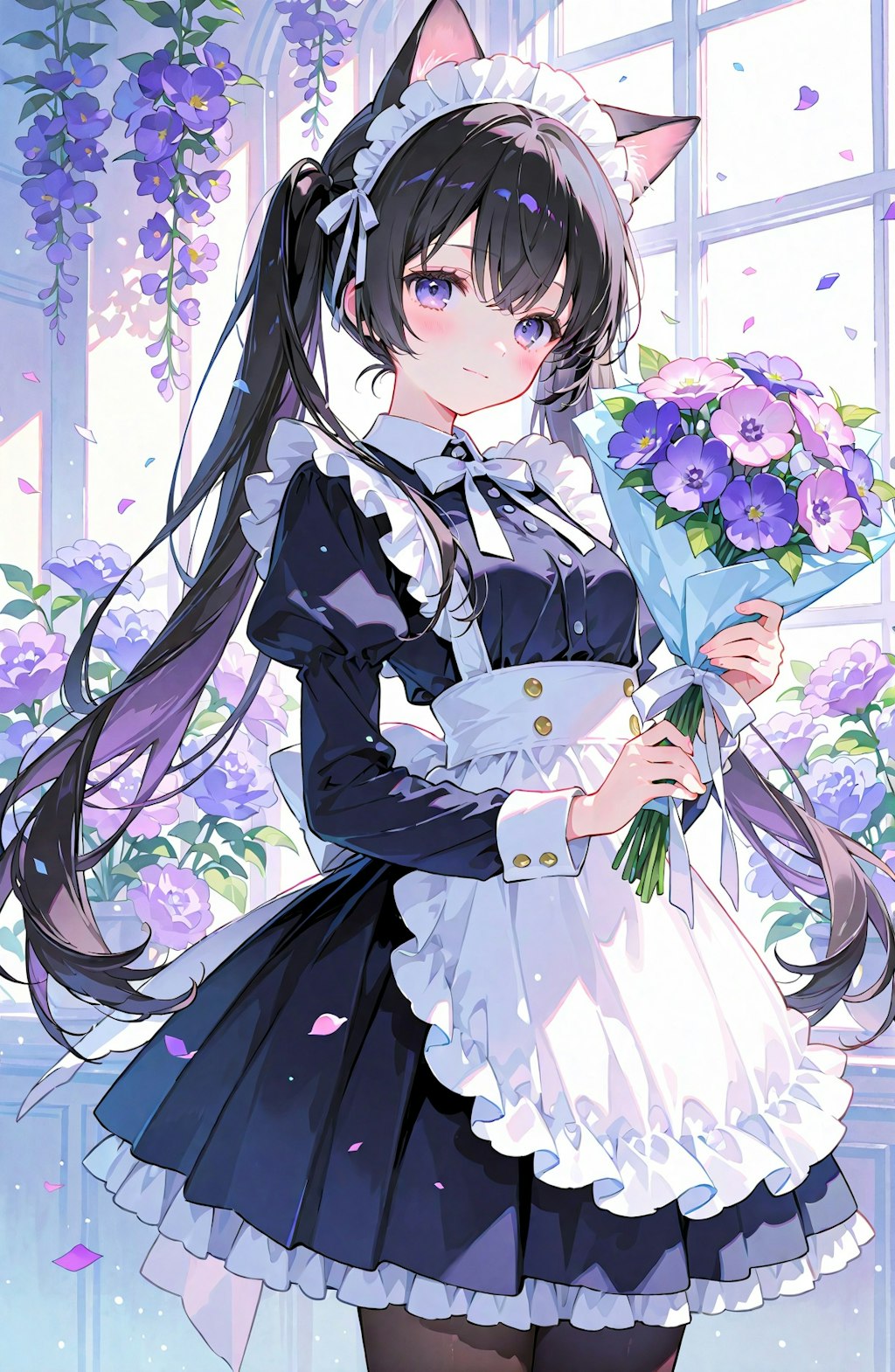 旅する黒猫とすみれの花束