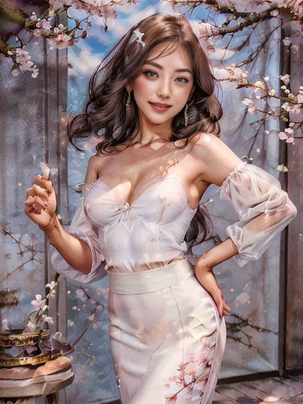 AIグラビア　美女と桜