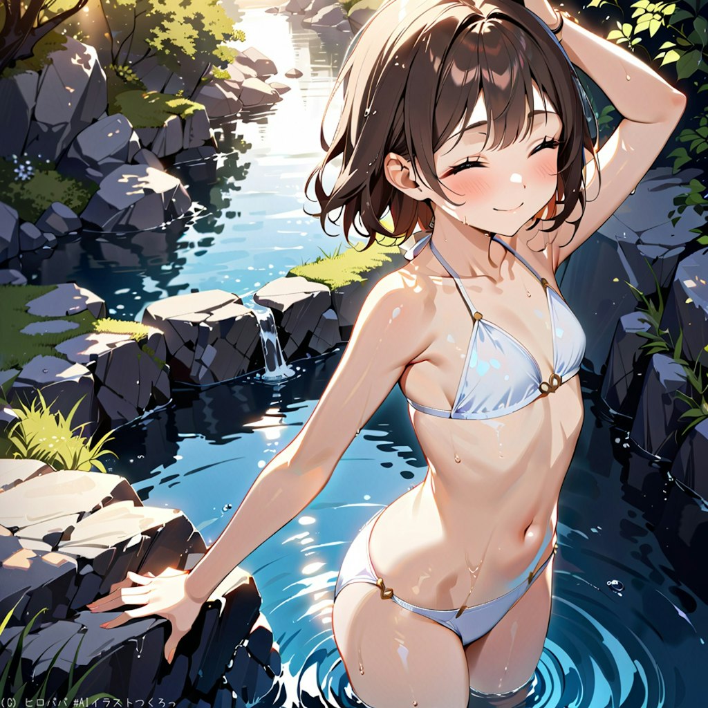 川で水遊び〜