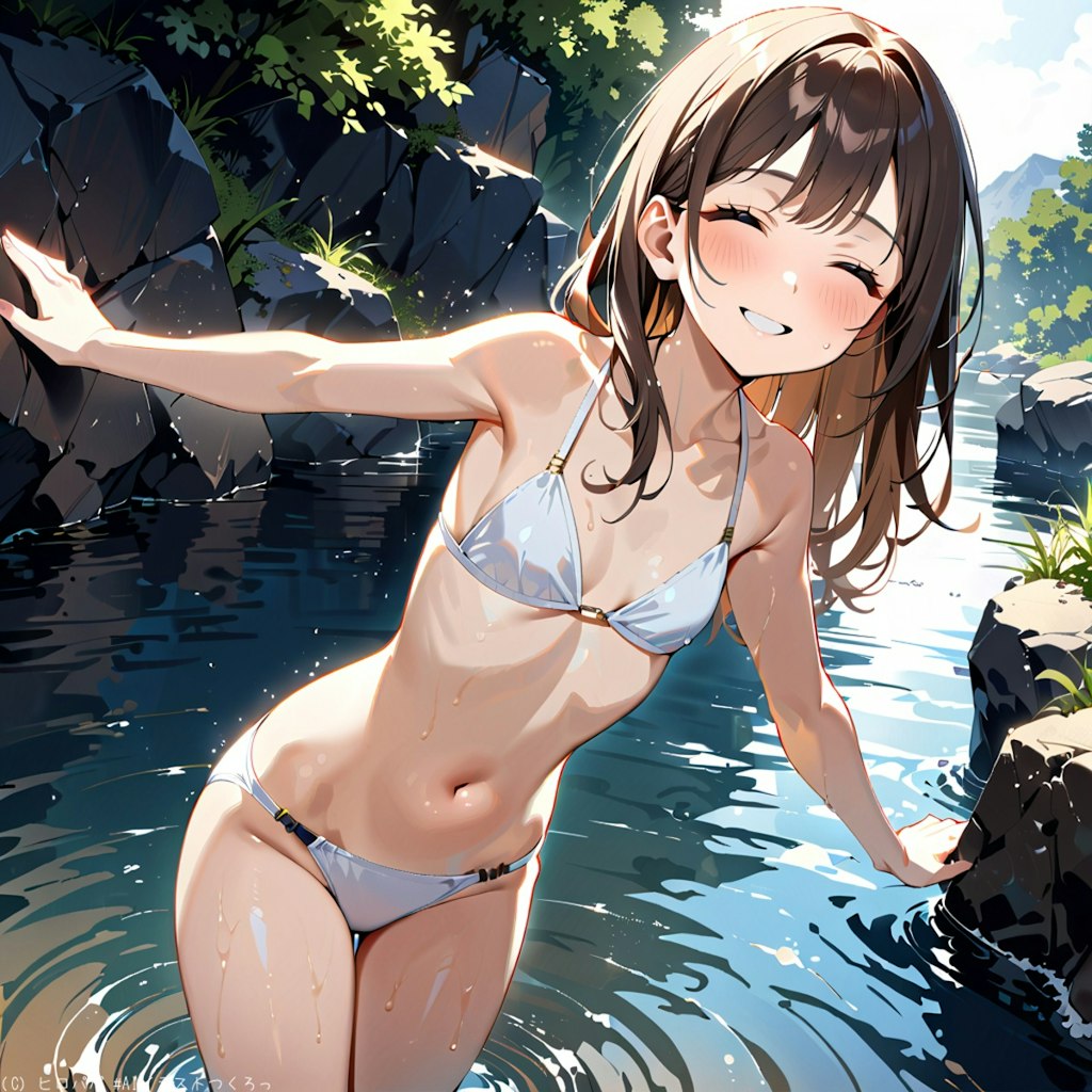 川で水遊び〜