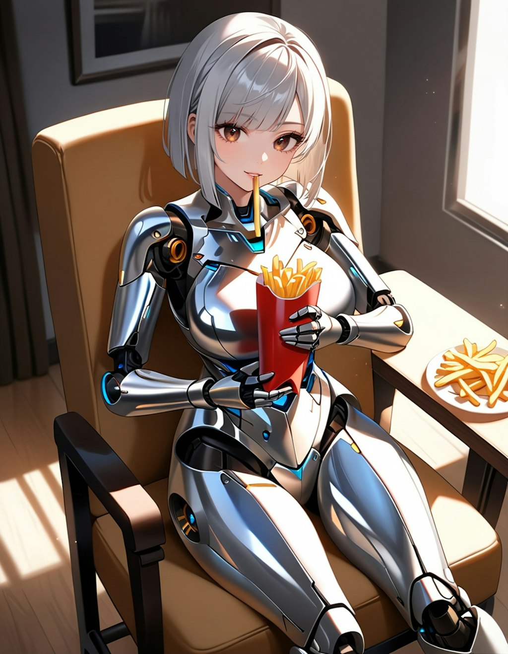 フレンチフライを食べるメカ子