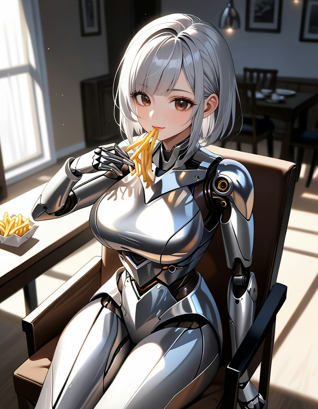 フレンチフライを食べるメカ子