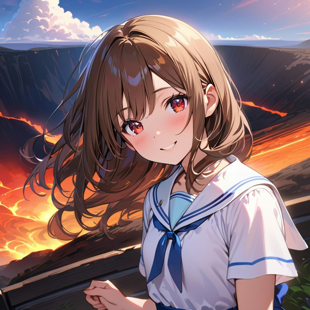 すごい！火山の熱が顔に当たる！Amazing!The heat from the volcano hits my face!