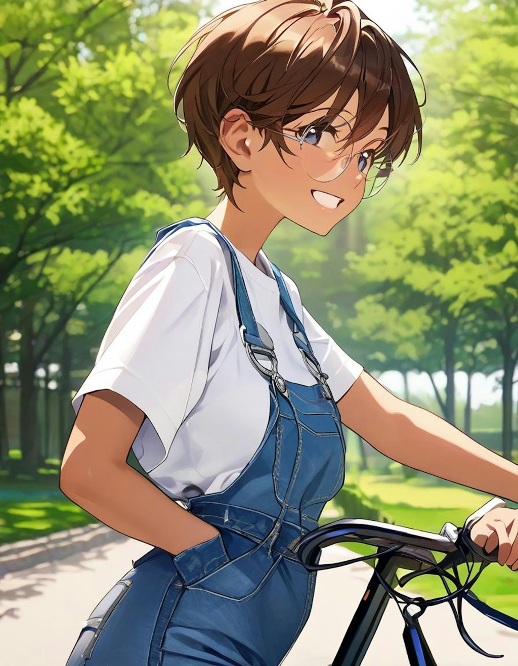 自転車でお出かけ中の眼鏡っ娘