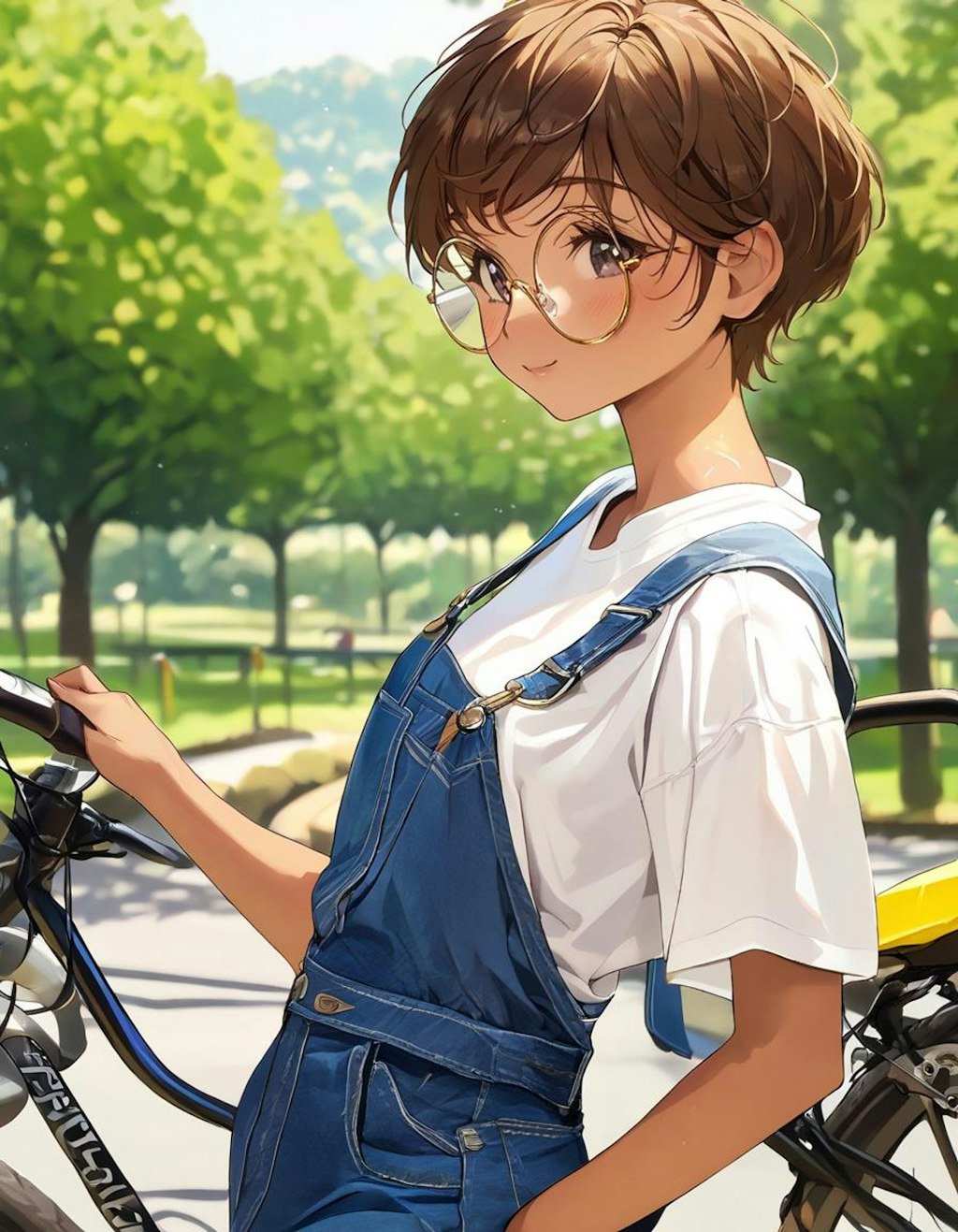 自転車でお出かけ中の眼鏡っ娘