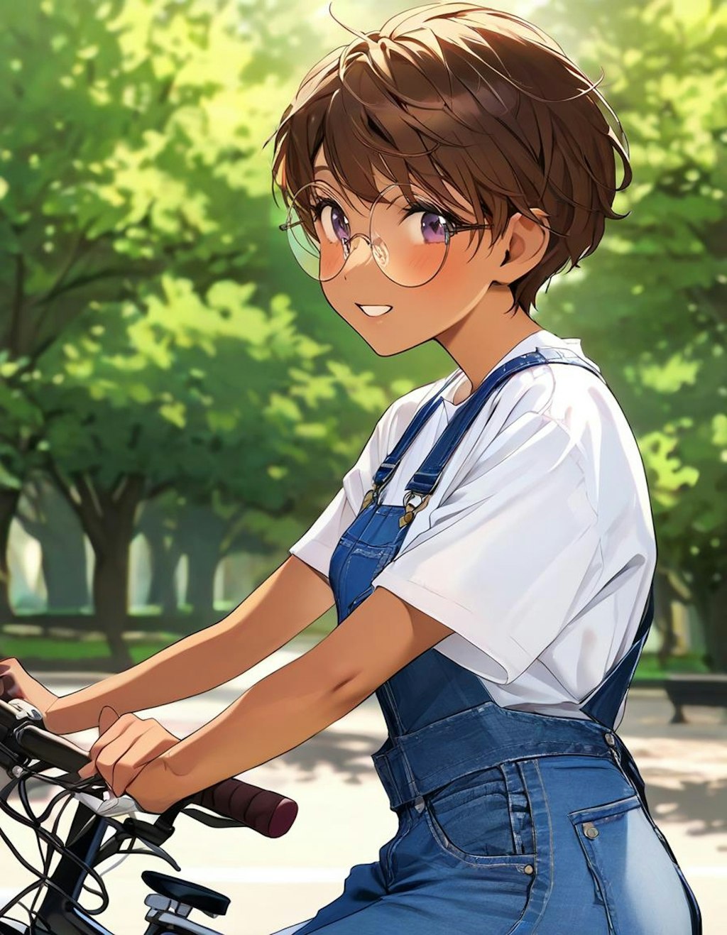 自転車でお出かけ中の眼鏡っ娘