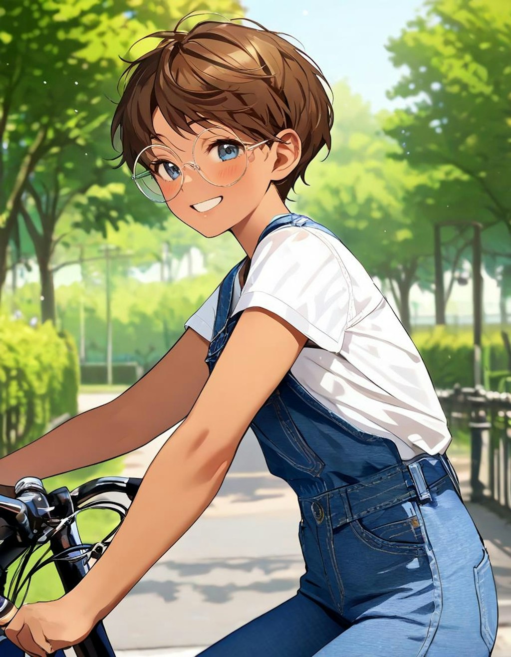 自転車でお出かけ中の眼鏡っ娘