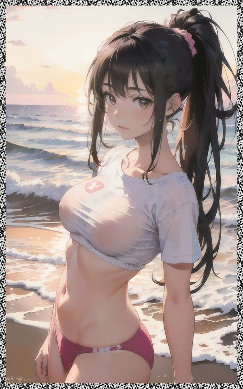 巨乳水着ポニーテール　 big breasts swimsuit ponytail