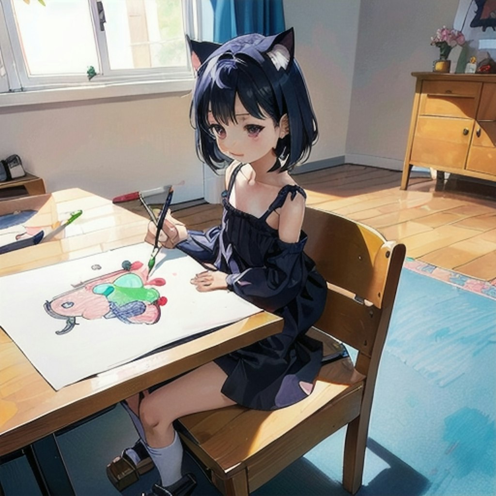 絵を描く猫娘