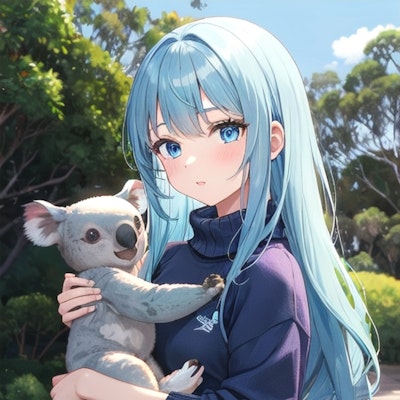 コアラを抱く