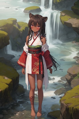 日本衣装を着る部族娘