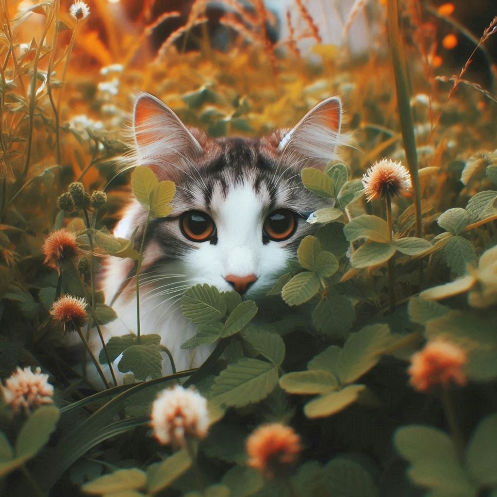 草むらに潜む猫