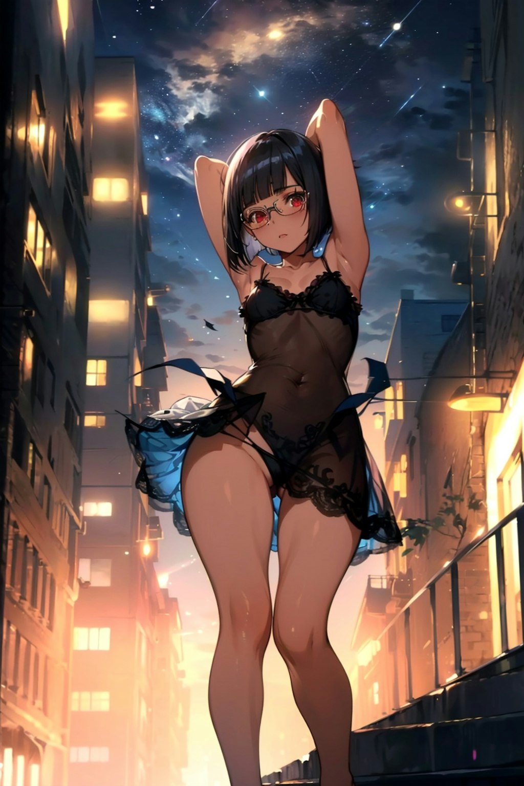ネグリジェの眼鏡っ娘