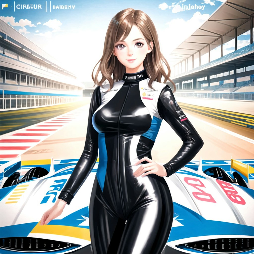 Grid girl in black catsuit