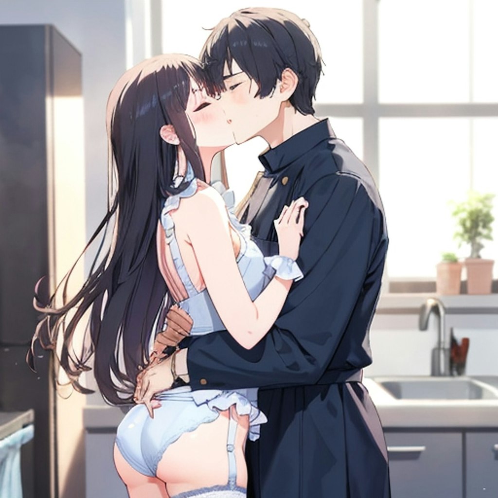 キッチンでキス