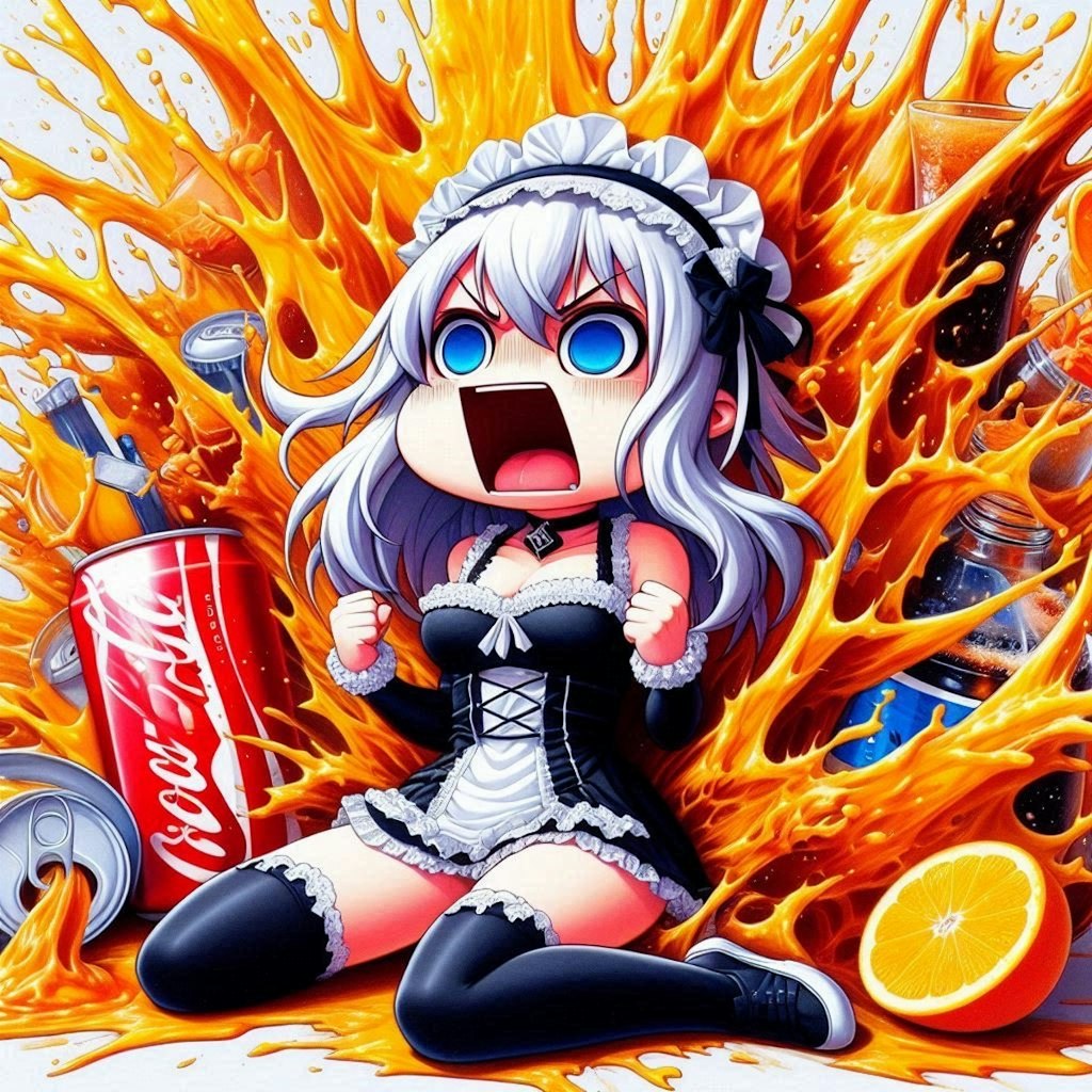 【謎画像】コーラかオレンジジュースか迷いすぎて爆発した女の子
