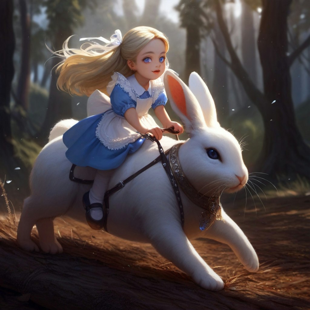 Alice riding on the rabbit