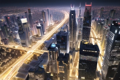 未来高層都市の夜景