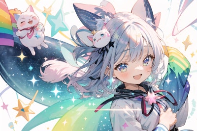 猫と猫耳少女(glitter star) : 2023.08.02
