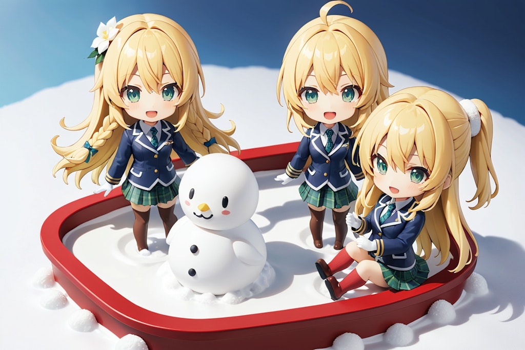 雪遊びするヤスミン三姉妹　ねんどろいど風ジオラマ♪