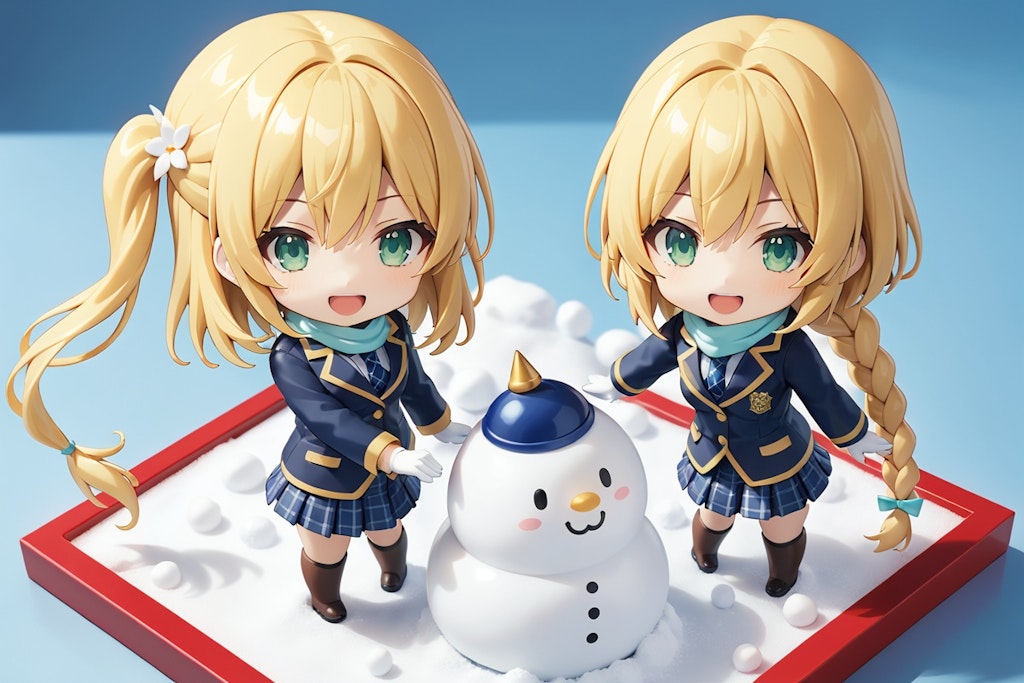 雪遊びするヤスミン三姉妹　ねんどろいど風ジオラマ♪