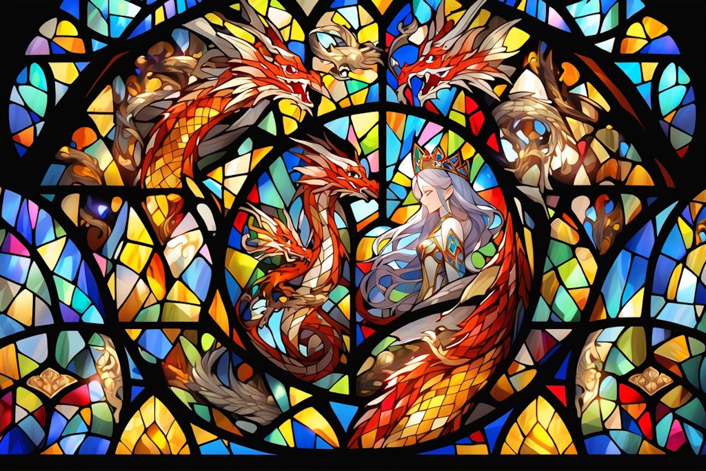 竜と姫のステンドグラス