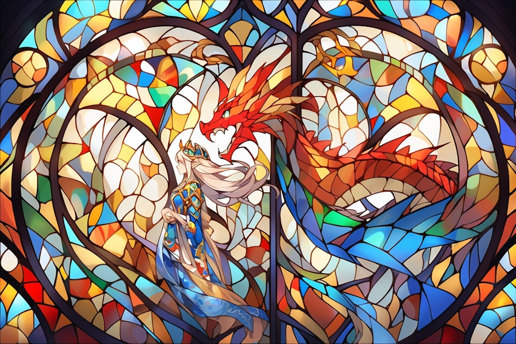 竜と姫のステンドグラス