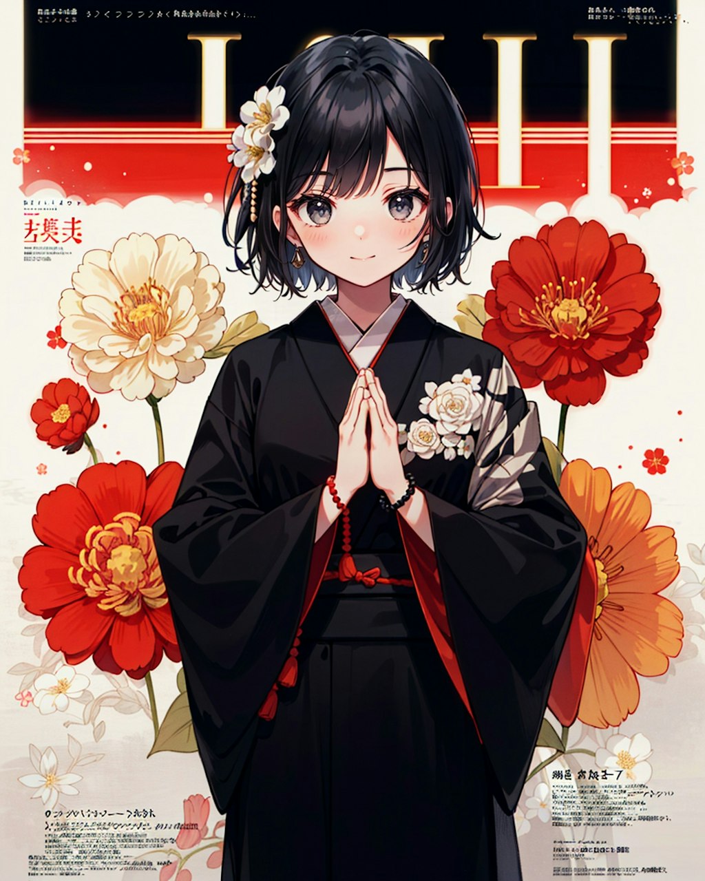 雑誌風花柄着物姿の僧侶