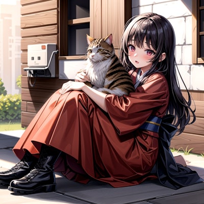 猫を抱く少女