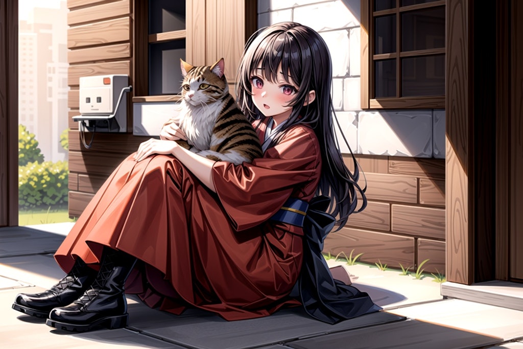 猫を抱く少女