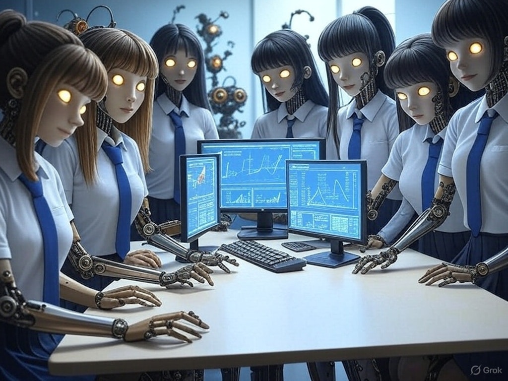 会議をするメカ娘たち