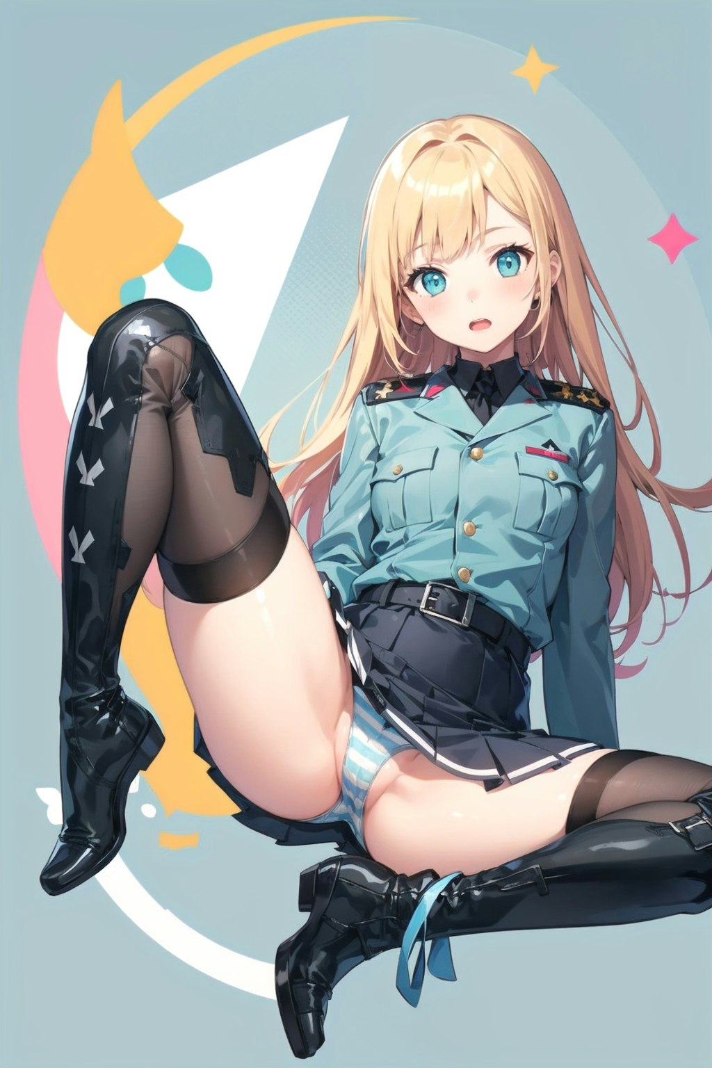 シースルーニーハイブーツの軍服少女