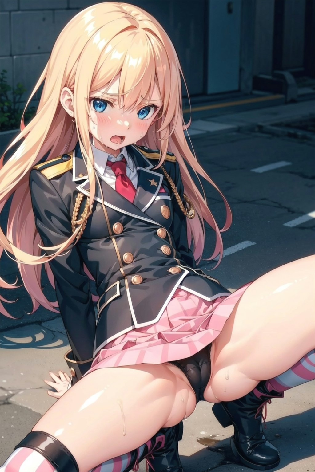 ふとももが眩しい汗とかで濡れた金髪軍服少女