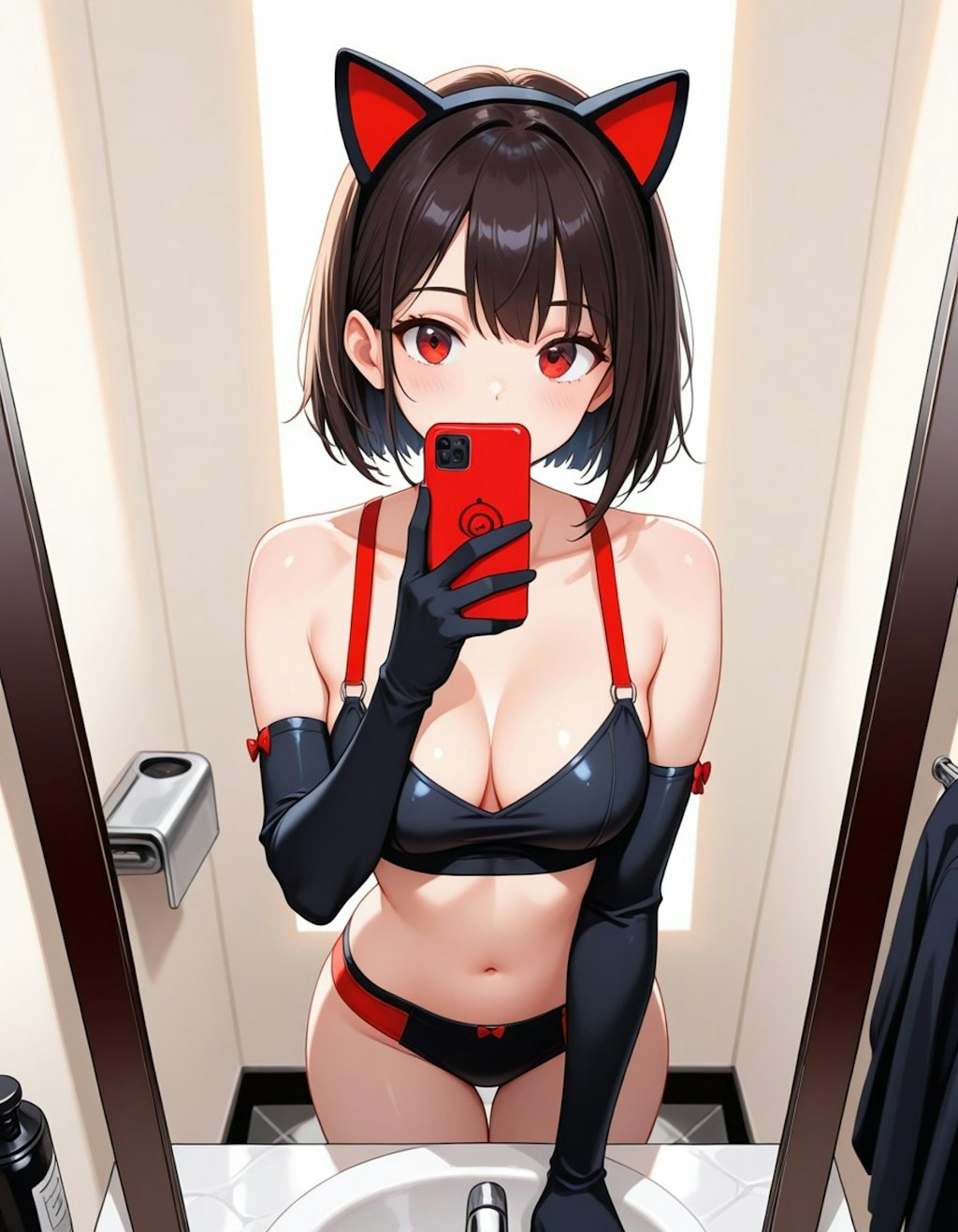 自撮りする猫耳娘
