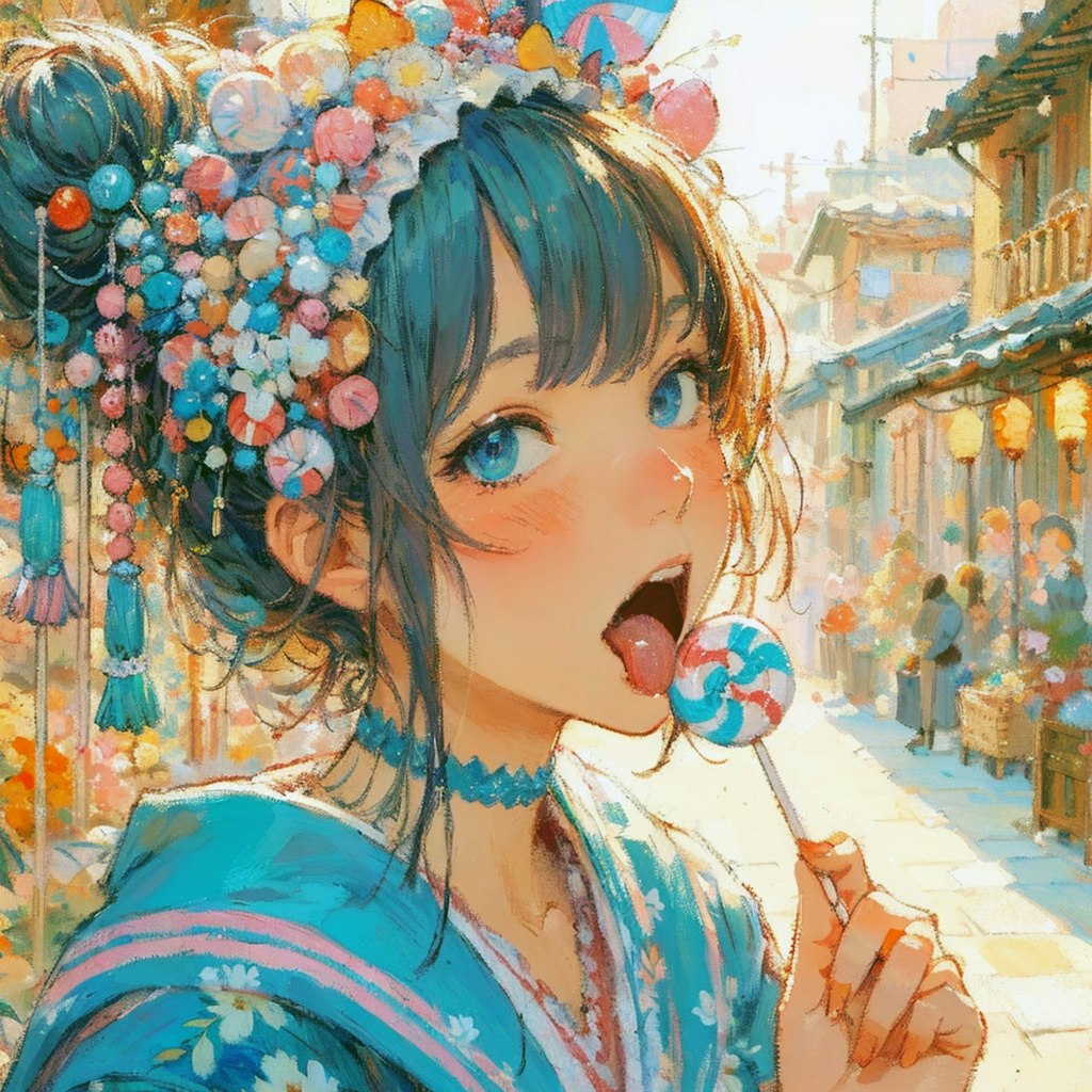 キャンディーを舐める少女