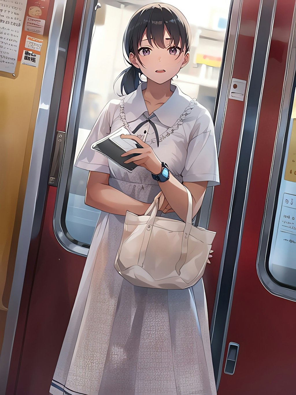 電車で帰る私立の女子中学生！