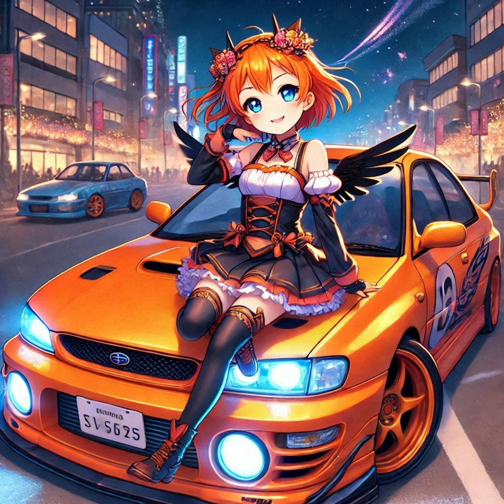 ラブライブキャラとオレンジカラースバルインプレッサのドリ車