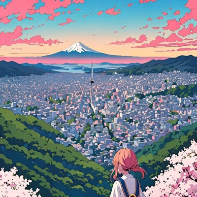 眺望絶佳(電波塔と富士と桜)