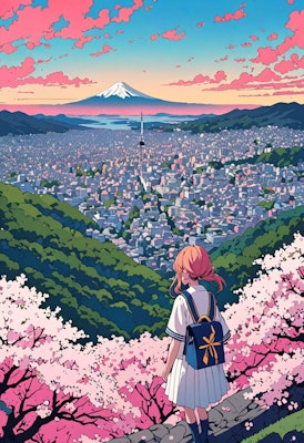眺望絶佳(電波塔と富士と桜)