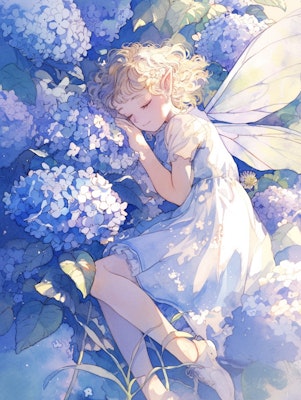 紫陽花と眠る妖精