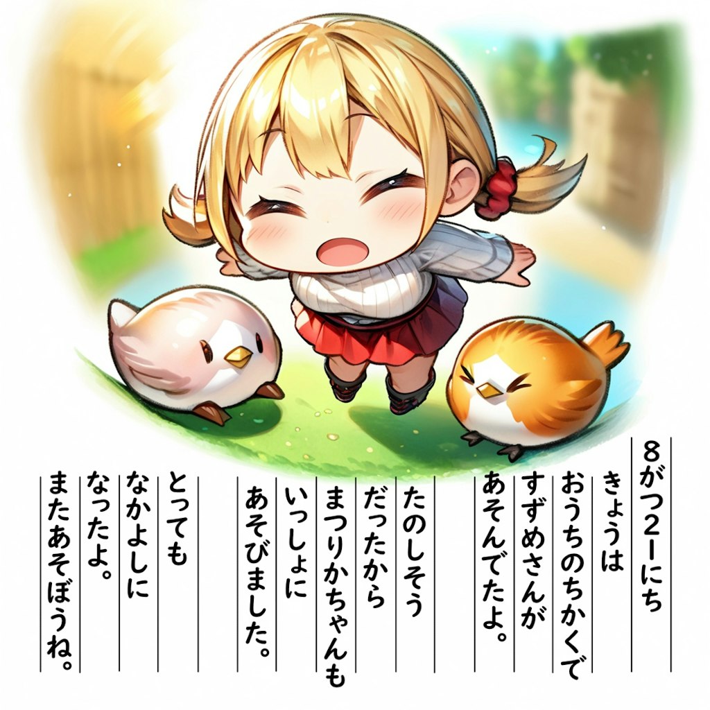 【絵日記】すずめさんと茉莉花ちゃん