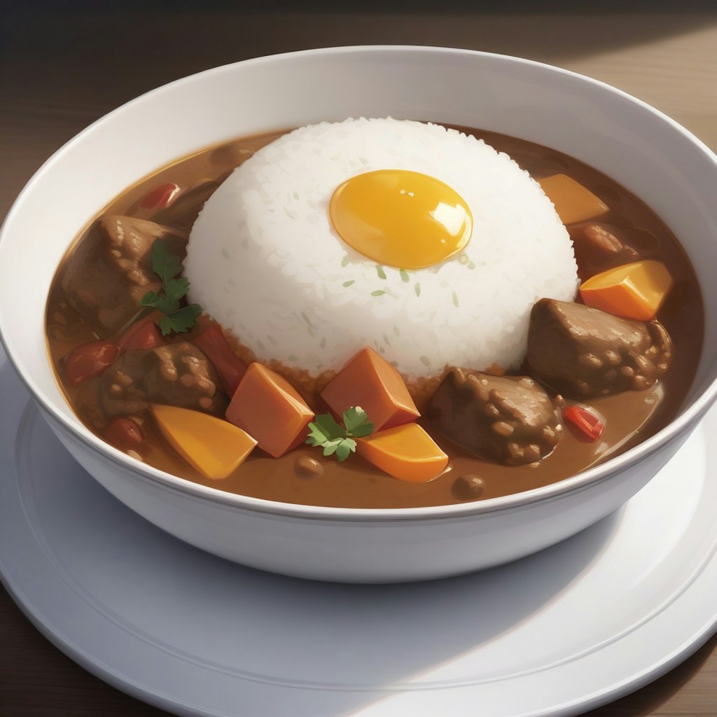 生卵乗せ野菜カレー