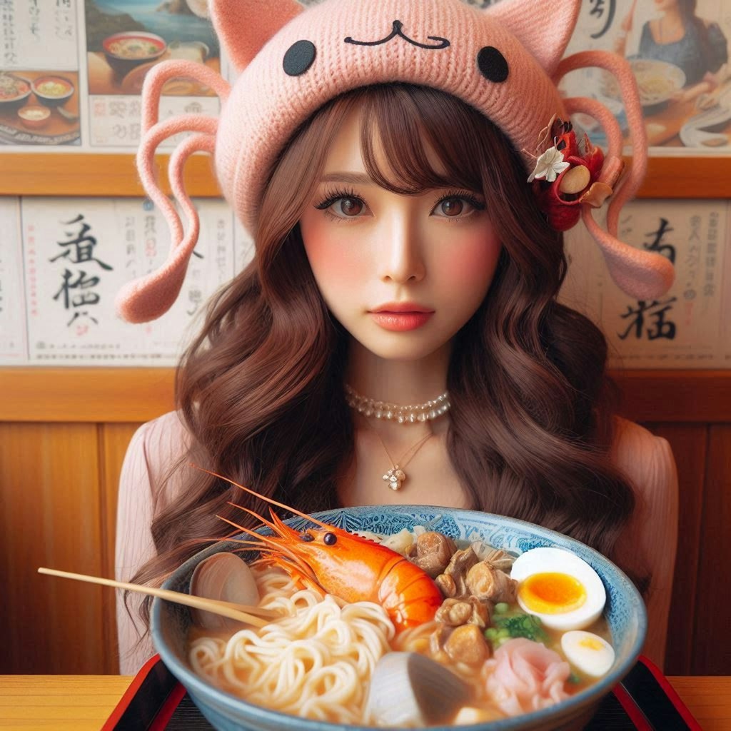 ゆめかわ少女とseafood noodle