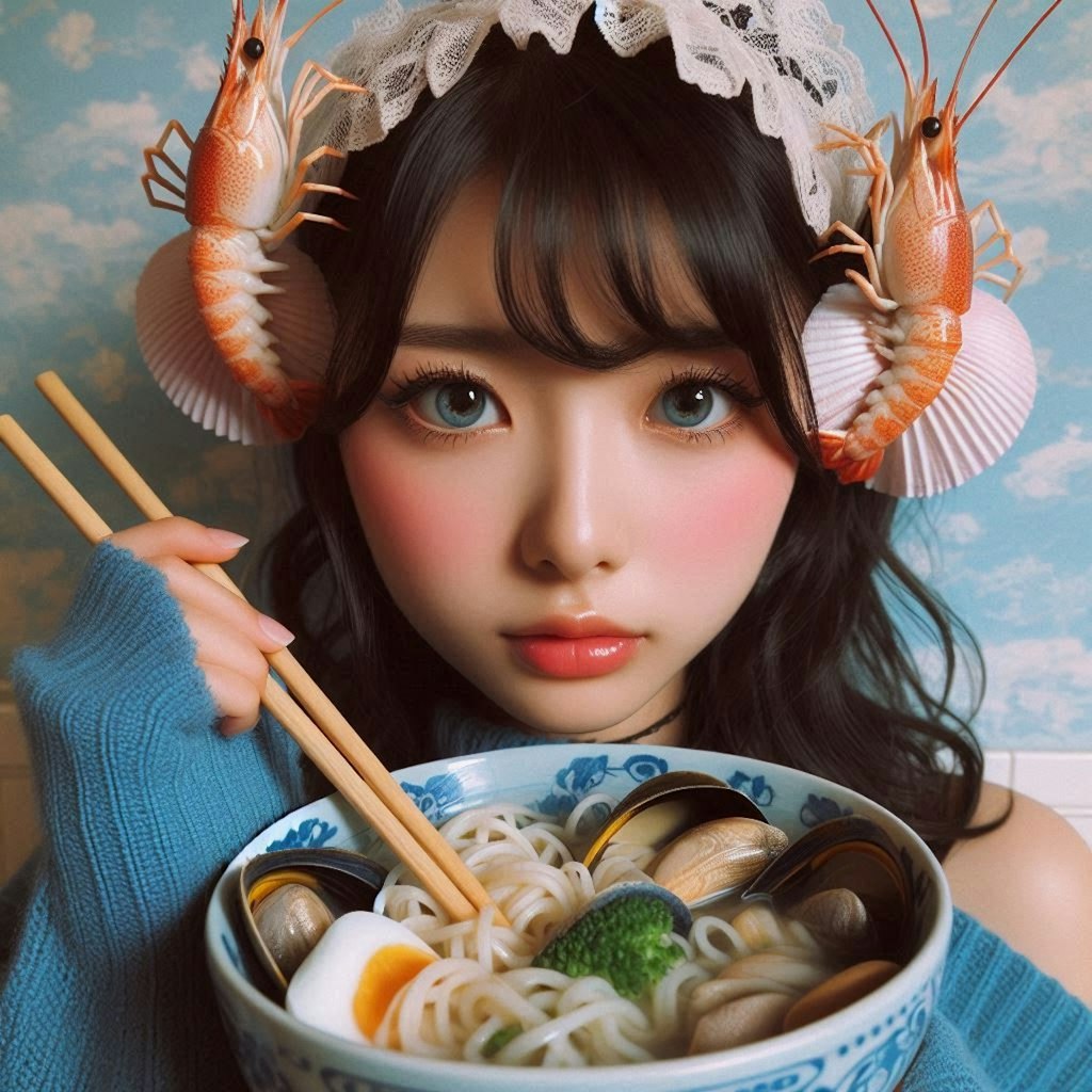 ゆめかわ少女とseafood noodle