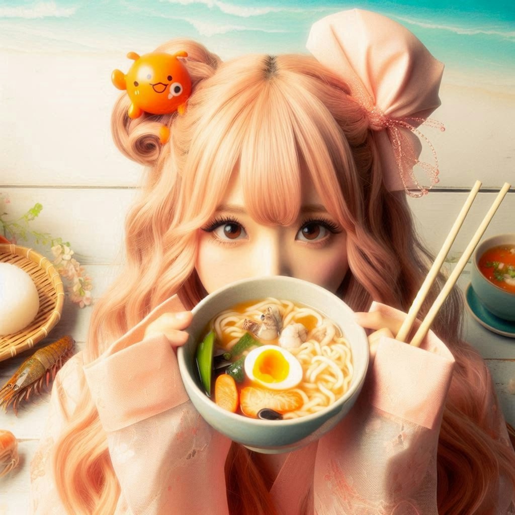 ゆめかわ少女とseafood noodle