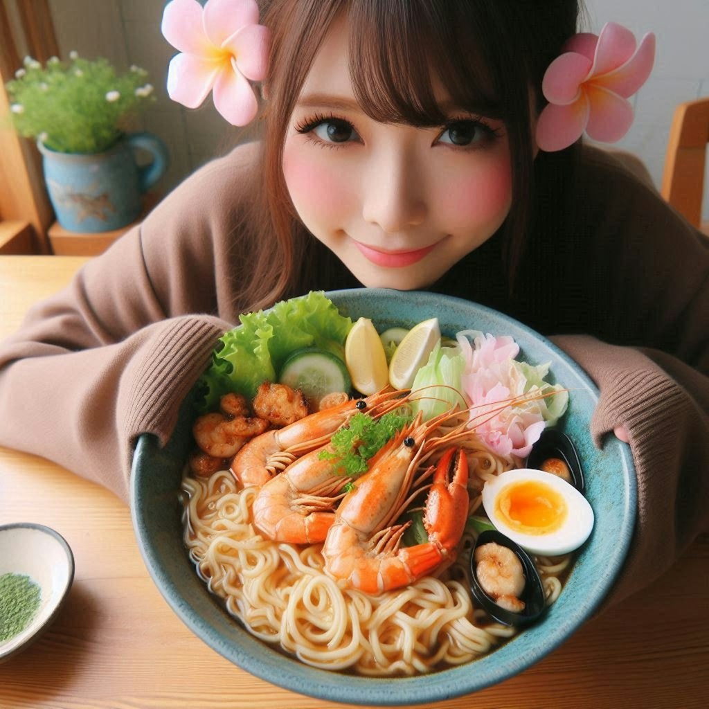 ゆめかわ少女とseafood noodle