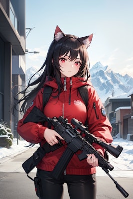 猫耳と銃と雪山