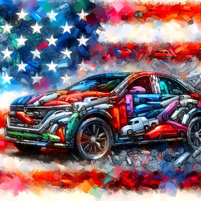 アメ車と星条旗　AI抽象画投稿企画